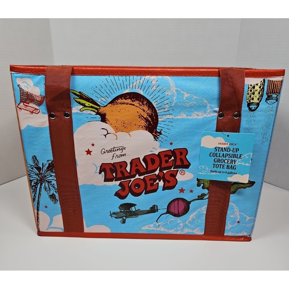 Trader Joe's Reusable Stand Up Collapsible Grocery Tote Bag NWT